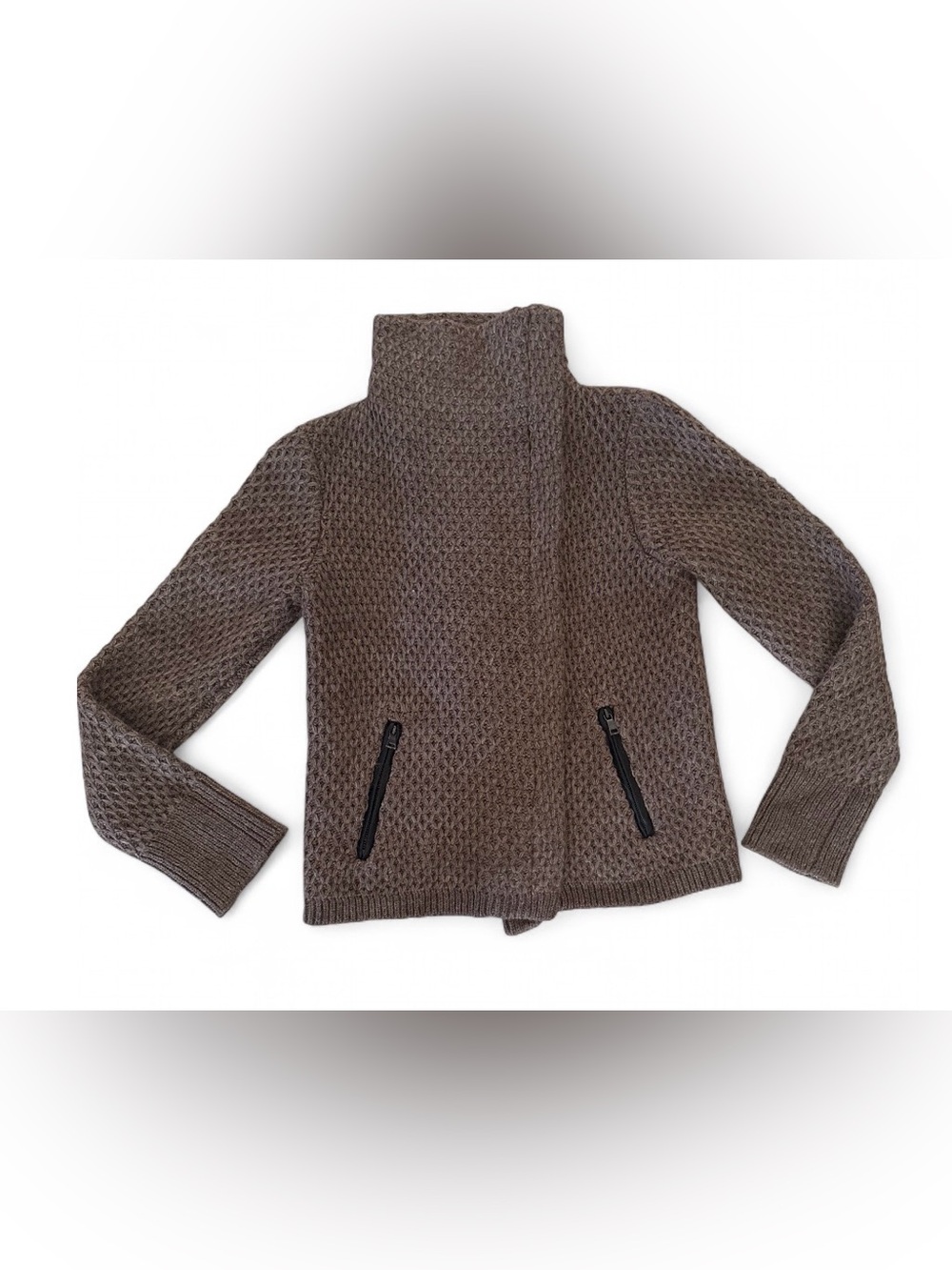 LOFT Brown Textured Knit Zip Jacket